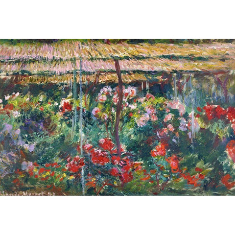 Peony Garden 1887 Gold Ornate Wood Framed Art Print with Double Matting by Monet, Claude