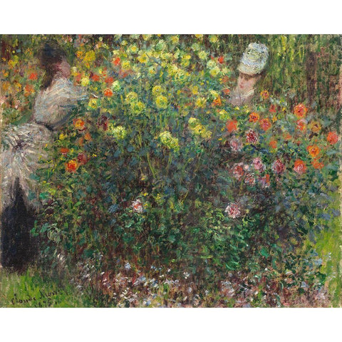 Ladies in Flowers 1875 Black Modern Wood Framed Art Print by Monet, Claude