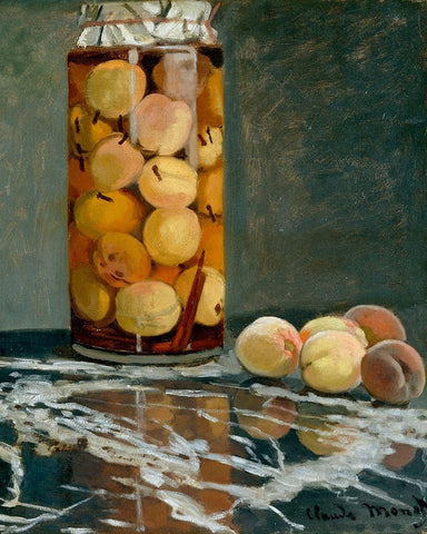 Jar of Peaches 1866 White Modern Wood Framed Art Print with Double Matting by Monet, Claude