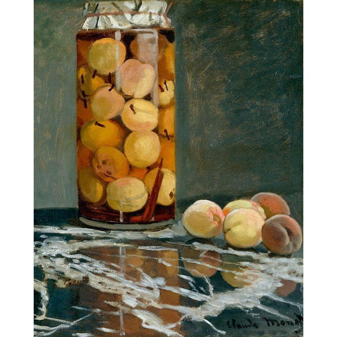 Jar of Peaches 1866 Black Modern Wood Framed Art Print with Double Matting by Monet, Claude