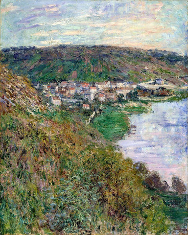 View of Vetheuil 1880 White Modern Wood Framed Art Print with Double Matting by Monet, Claude