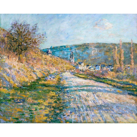 The Road to Vetheuil 1879 White Modern Wood Framed Art Print by Monet, Claude