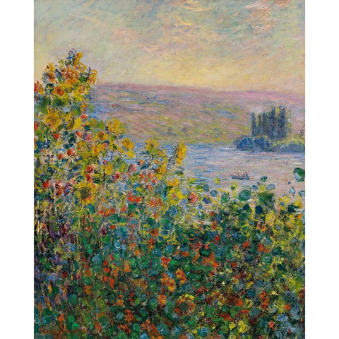 Flower Beds at Vetheuil 1881 Gold Ornate Wood Framed Art Print with Double Matting by Monet, Claude