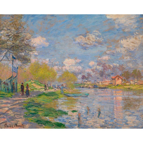 Spring by the Seine 1875 White Modern Wood Framed Art Print by Monet, Claude