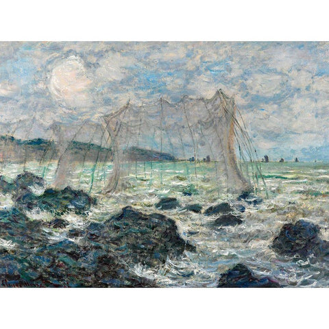 Fishing nets at Pourville 1882 Gold Ornate Wood Framed Art Print with Double Matting by Monet, Claude