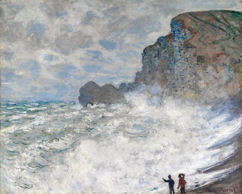 Rough weather at Etretat Black Ornate Wood Framed Art Print with Double Matting by Monet, Claude