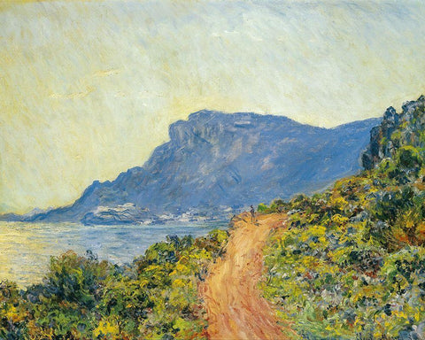 La Corniche near Monaco 1884 White Modern Wood Framed Art Print with Double Matting by Monet, Claude