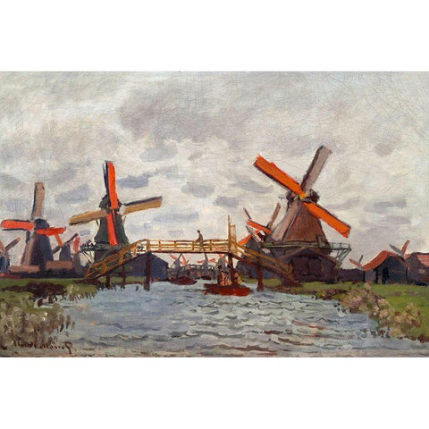 Mills at Westzijderveld near Zaandam 1871 Gold Ornate Wood Framed Art Print with Double Matting by Monet, Claude