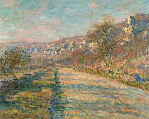 Road of La Roche-Guyon 1880 White Modern Wood Framed Art Print with Double Matting by Monet, Claude