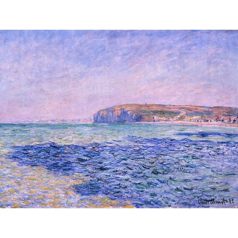 Shadows on the Sea. The Cliffs at Pourville 1882 White Modern Wood Framed Art Print by Monet, Claude