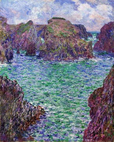 Port-Goulphar-Belle-ile 1887 White Modern Wood Framed Art Print with Double Matting by Monet, Claude