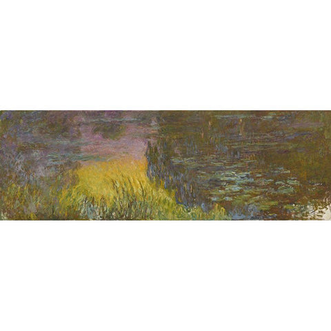 The Water Lilies - Setting Sun Gold Ornate Wood Framed Art Print with Double Matting by Monet, Claude