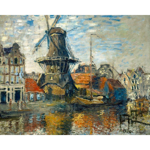 The Windmill on the Onbekende Gracht-Amsterdam 1874 Black Modern Wood Framed Art Print with Double Matting by Monet, Claude