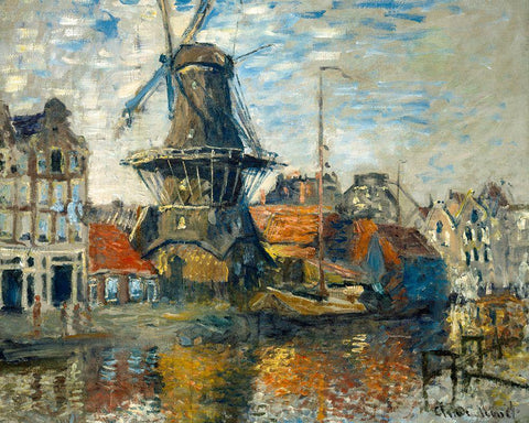 The Windmill on the Onbekende Gracht-Amsterdam 1874 White Modern Wood Framed Art Print with Double Matting by Monet, Claude