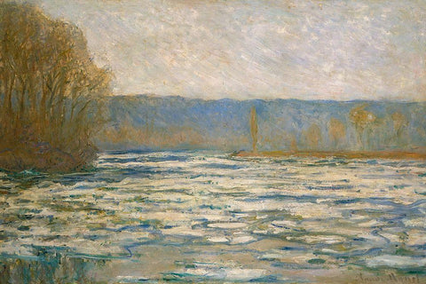 Ice breaking up on the Seine near Bennecourt 1893 White Modern Wood Framed Art Print with Double Matting by Monet, Claude