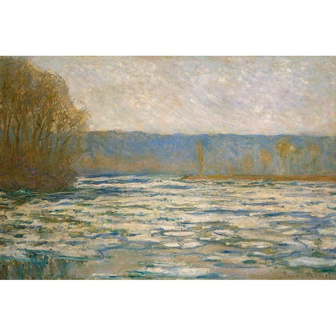 Ice breaking up on the Seine near Bennecourt 1893 Black Modern Wood Framed Art Print with Double Matting by Monet, Claude