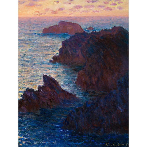 Rocks at Belle-lle-Port-Domois 1886 White Modern Wood Framed Art Print by Monet, Claude