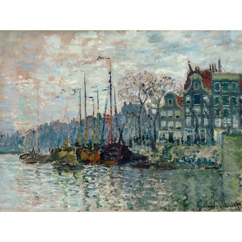 View of the Prins Hendrikkade and the Kromme Waal in Amsterdam 1874 Gold Ornate Wood Framed Art Print with Double Matting by Monet, Claude