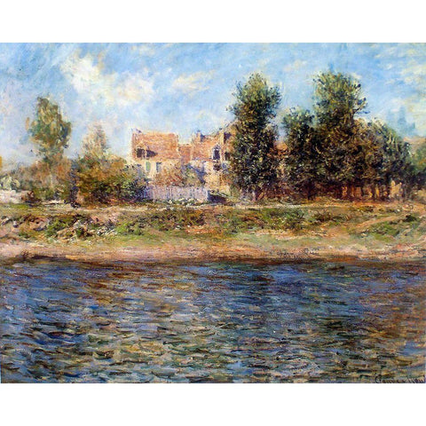 The Bank of the Seine 1880 Black Modern Wood Framed Art Print with Double Matting by Monet, Claude