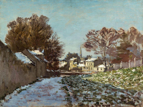 Snow Effect at Argenteuil 1875 Black Ornate Wood Framed Art Print with Double Matting by Monet, Claude