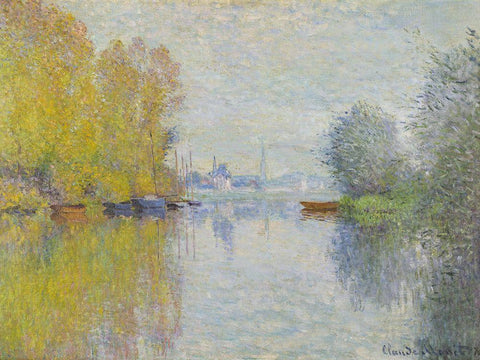 Autumn on the Seine-Argenteuil 1873 White Modern Wood Framed Art Print with Double Matting by Monet, Claude