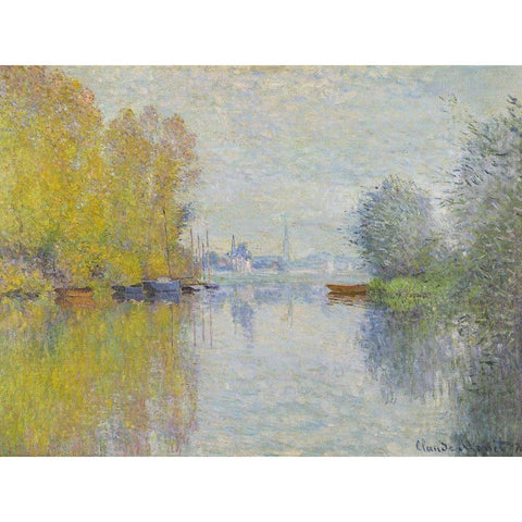 Autumn on the Seine-Argenteuil 1873 Gold Ornate Wood Framed Art Print with Double Matting by Monet, Claude