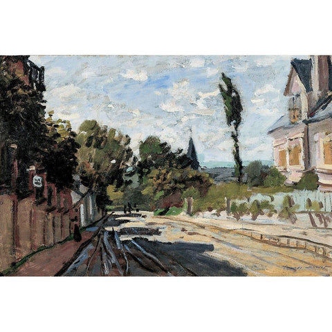 Village Street 1869 Black Modern Wood Framed Art Print with Double Matting by Monet, Claude