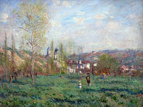 Spring in VetheuilÂ 1880 White Modern Wood Framed Art Print with Double Matting by Monet, Claude