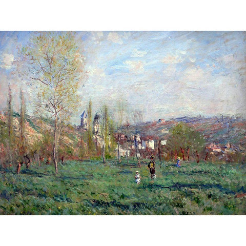 Spring in VetheuilÂ 1880 Black Modern Wood Framed Art Print with Double Matting by Monet, Claude