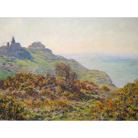 The Church of Varengeville and the Gorge of Moutiers Pass 1882 Gold Ornate Wood Framed Art Print with Double Matting by Monet, Claude