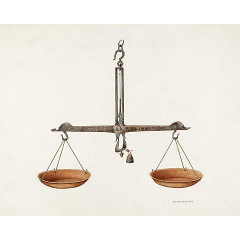 Balance Scales 1940 White Modern Wood Framed Art Print by Kieckhofel, William