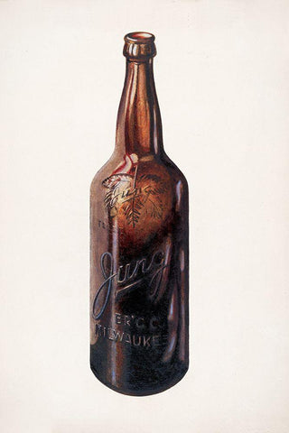 Beer Bottle 1940 Black Ornate Wood Framed Art Print with Double Matting by Stroh, Herman O.