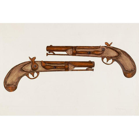 Cap and Ball Revolver 1937 Gold Ornate Wood Framed Art Print with Double Matting by Robinson, LeRoy