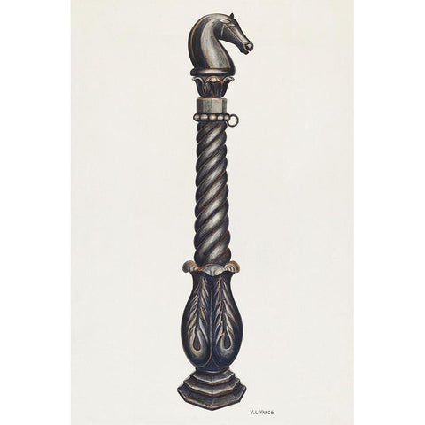 Cast Iron Hitching Post 1941 Gold Ornate Wood Framed Art Print with Double Matting by Vance, V.L.