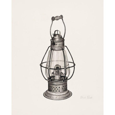 Coal Oil Lantern 1939 White Modern Wood Framed Art Print by Farrell, Alfred