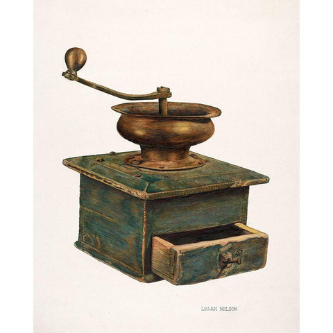 Coffee Mill 1940 Black Modern Wood Framed Art Print with Double Matting by Nelson, Lelah