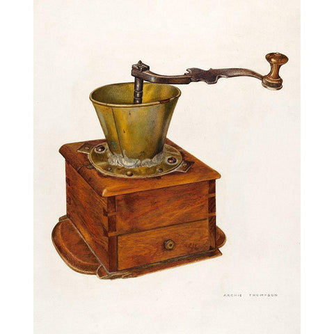 Coffee Mill 1941 Gold Ornate Wood Framed Art Print with Double Matting by Thompson, Archie