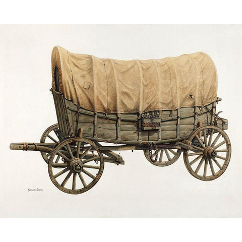 Conestoga Wagon 1938 Gold Ornate Wood Framed Art Print with Double Matting by Brown, Langden H.