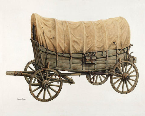 Conestoga Wagon 1938 White Modern Wood Framed Art Print with Double Matting by Brown, Langden H.