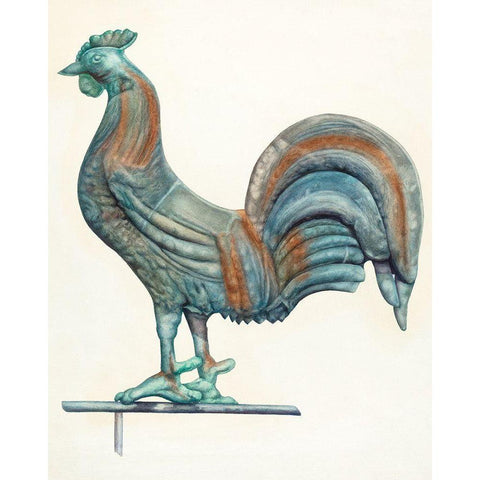 Copper Cock Weather Vane 1935 Black Modern Wood Framed Art Print with Double Matting by Gale, Harriette