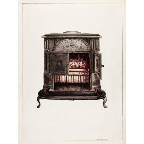 Franklin Stove 1938 White Modern Wood Framed Art Print by Iams, J. Howard