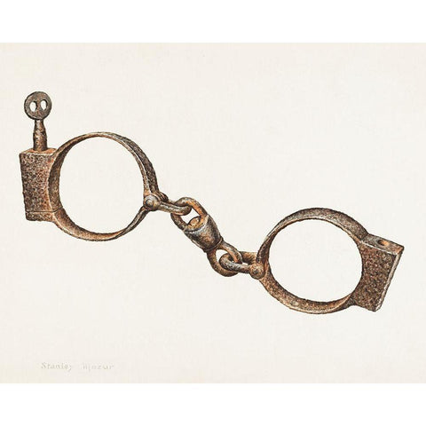 Handcuffs 1938 White Modern Wood Framed Art Print by Mazur, Stanley