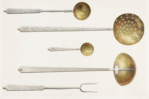 Kitchen Utensils 1939 Black Ornate Wood Framed Art Print with Double Matting by Boehmer, Fritz