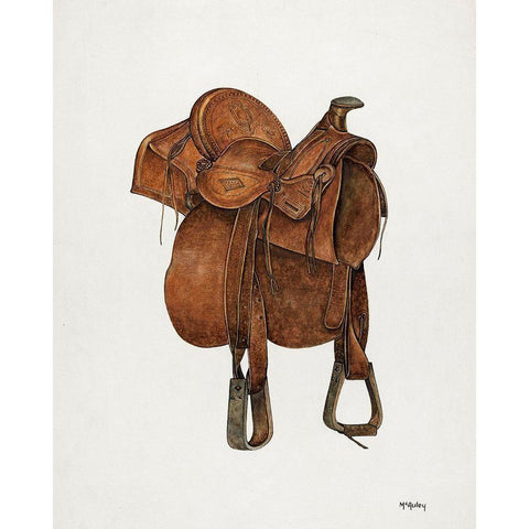 Leather Saddle 1940 White Modern Wood Framed Art Print by McAuley, William