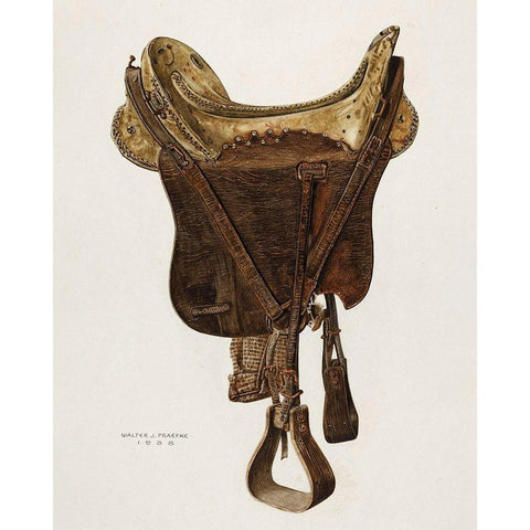 McLellan Saddle 1938 Gold Ornate Wood Framed Art Print with Double Matting by Praefke, Walter