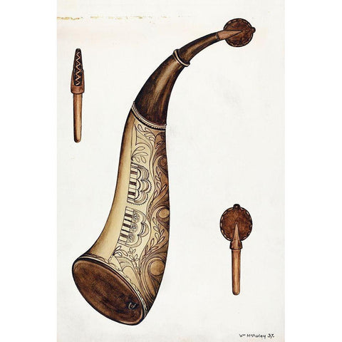 Powder Horn 1937 White Modern Wood Framed Art Print by McAuley, William