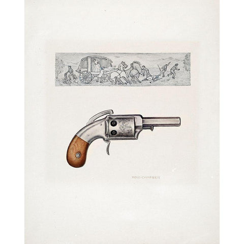 Revolver and Sketch 1935 Gold Ornate Wood Framed Art Print with Double Matting by Campbell-Gerke, Rose