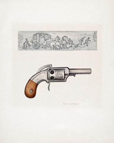 Revolver and Sketch 1935 Black Ornate Wood Framed Art Print with Double Matting by Campbell-Gerke, Rose