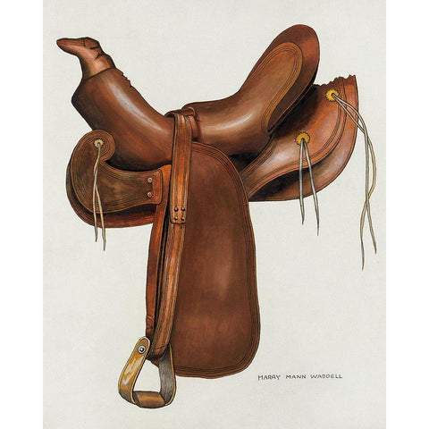 Saddle 1936 Gold Ornate Wood Framed Art Print with Double Matting by Waddell, Harry Man