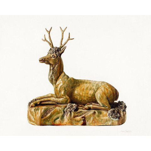 Stag Statuette 1935 Black Modern Wood Framed Art Print with Double Matting by Caseau Charles